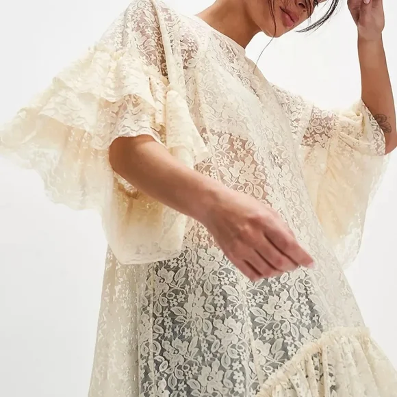 Free People Brielle Maxi Cream Lace Top - Picture 2 of 8